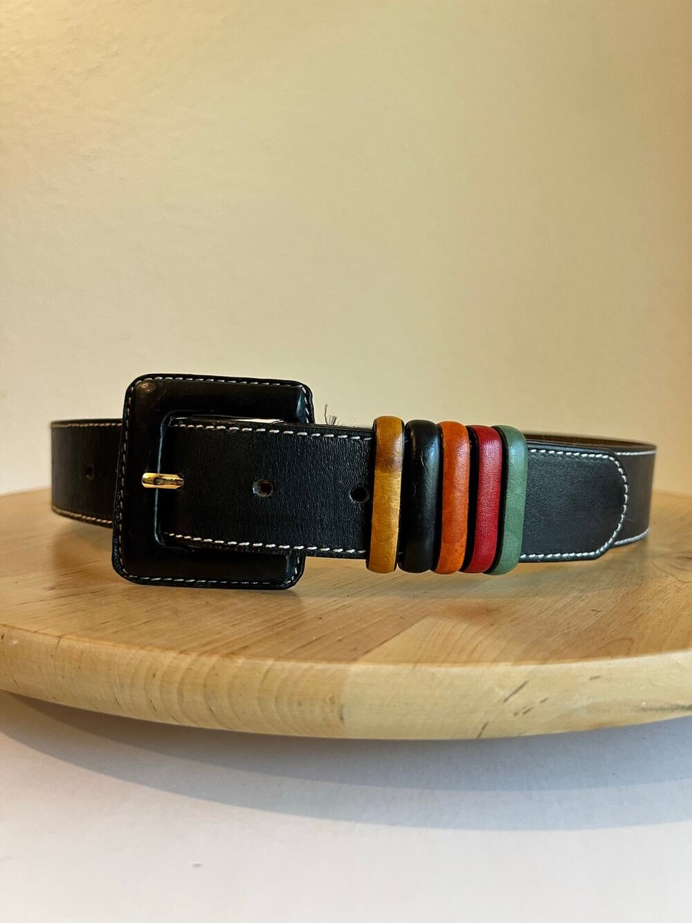 Vintage Handmade Blue Genuine Leather Multi Colored Belt Size XS to Small